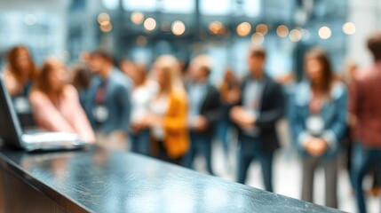 Defocused Business Event with People Networking in Modern Bright Interior