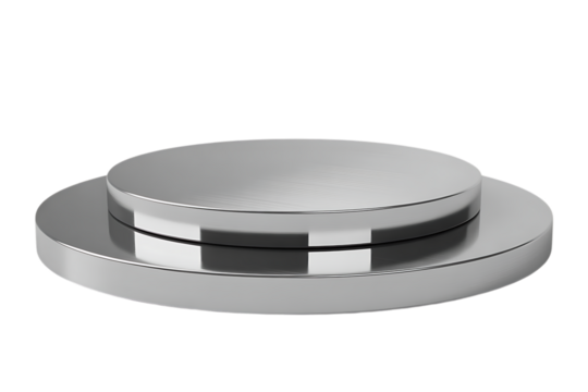 A sleek modern silver metallic cylindrical object with a raised top section isolated on transparent background