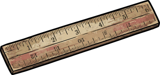 Wooden ruler measuring tool with inch and centimeter markings suitable for school education supplies office stationery and carpentry project design assets.