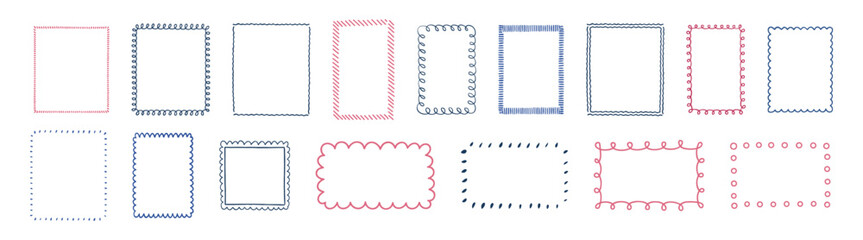 Wavy hand-drawn borders frame collection for wedding and invitation design on transparent background