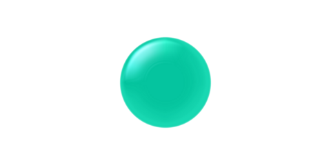 A glossy three-dimensional teal sphere with a shiny highlight, isolated on a plain white background.