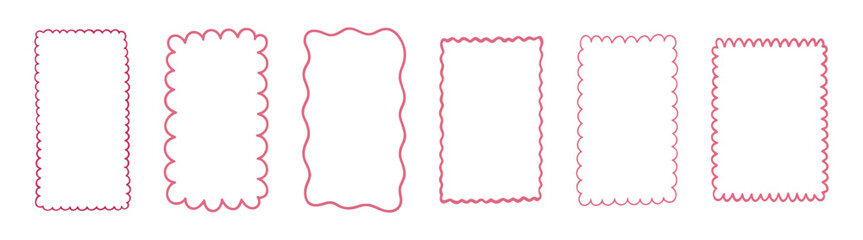 Hand drawn whimsical and vintage borders for greeting cards, wedding and birthday invitations. Wavy doodle frames in cute coquette coastal style on transparent background. © Виталий Опришко