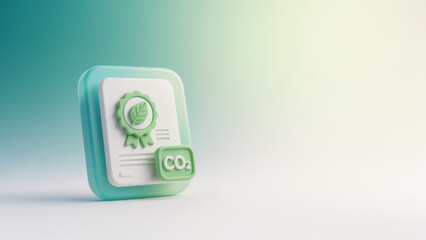 CO2 Carbon Capture Credit Certificate Icon in Minimalist Soft Neumorphic 3D Design 