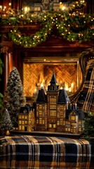 Obraz premium a cozy christmas fireplace adorned with a garland decoration 