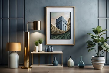 Modern interior scene with artwork and plants
