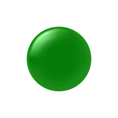 A vibrant, glossy green sphere or button isolated on a plain white background.