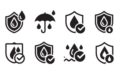 Waterproof and water resistant protection shield icon set vector