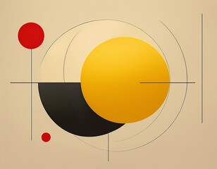abstract geometric design featuring yellow circle and red dot on light beige background minimalist style with simple shapes