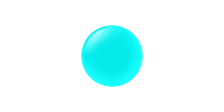 A single glossy, bright cyan sphere with a light reflection, isolated on a white background.