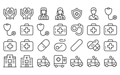 Medical and healthcare line icons collection for web and apps