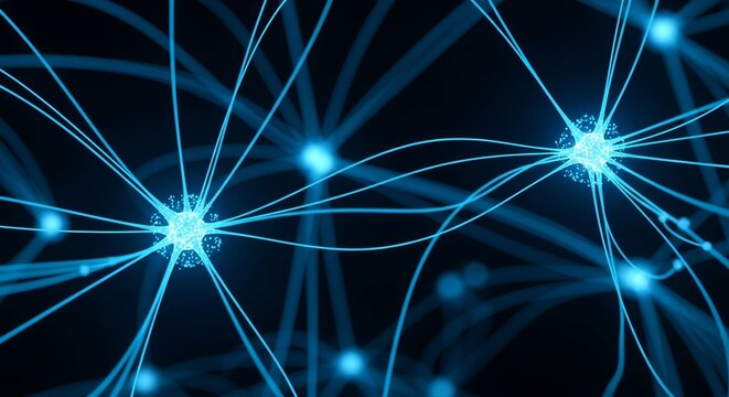 Abstract neural network connection with glowing blue lines and nodes