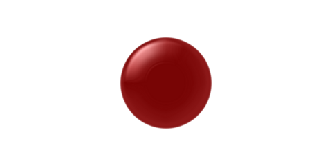 A shiny red three-dimensional sphere with a glossy finish and a light reflection, isolated on a plain white background.