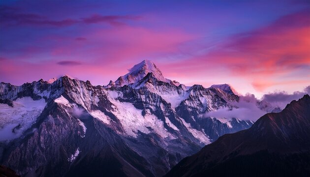 mountain range with a purple sky in the background