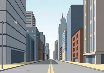 Urban landscape showcasing stylized cityscape and street perspective