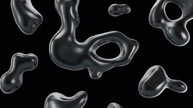 looping 3d animation, abstract liquid chrome metal shape morphing, isolated on black background