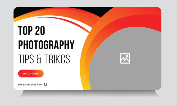 Best photography reel tips and tricks video thumbnail banner design, daily photography techniques video cover banner design, fully customizable vector eps 10 file format