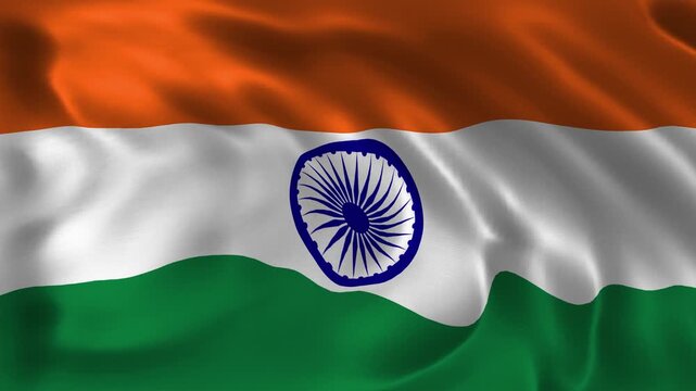 Realistic India flag waving in a seamless loop with detailed fabric texture perfect for Republic Day, Independence Day, national celebrations, government events, cultural projects, and 4K visual