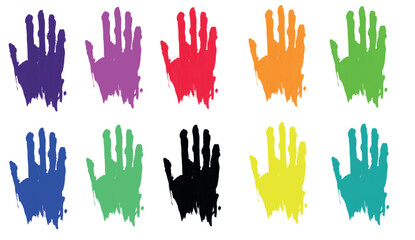 A collection of handprint silhouettes  Isolated handprint of a child on a white backdrop for art, childhood, enjoyment, joy, baby, symbol, identification, education, school, small or young