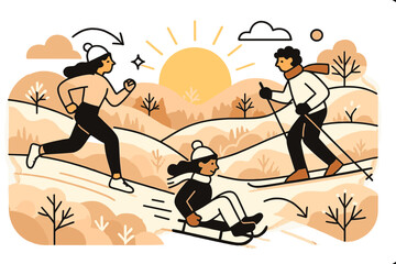 Frosty Sunrise Vibes. Sunrise over frosty hills. Soft snow on rolling hills, warm pastel sky, trees and fields