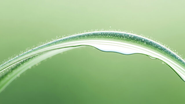 Close up of a dewdrop on a curved green blade of grass