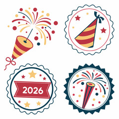 New year celebration badges and icons for 2026