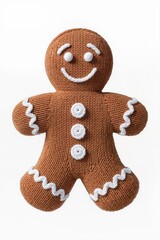 Isolated on a white background is a New Year's song in the form of a gingerbread man, made in a knitted style