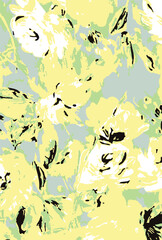 Romantic floral print with wildflowers sketch. Seamless pattern, gentle botanical background with various small flowers. Vector illustration.