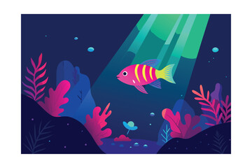 tropical-marine-life-scene-with-neon-hued-fish-and.eps