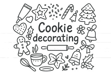 Cookie Decorating Doodles. Cookie decorating. Hand-drawn doodle illustration of Cookie decorating. Icing tube,