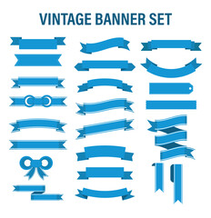 set of blue ribbons, BLUE VINTAGE BANNERS, Vintage Retro Vector Logo for banner, Vintage Ribbon Banner Set in Blue | Retro Decorative Labels, Curved Ribbon Designs, Classic Badge