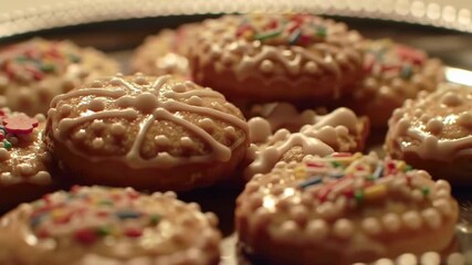 Delicious Sweet Donuts with Colorful Sprinkles and Glaze.