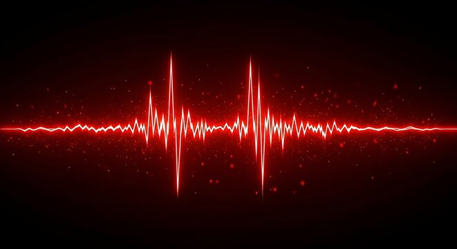 Abstract Red Glowing Heartbeat Waveform With Particles electrocardiogram