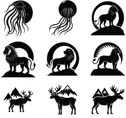 Wild animals black silhouette set