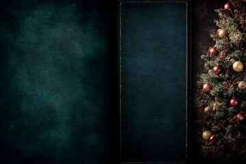 Christmas tree with decorated festive signage board