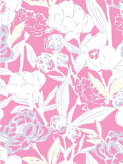 Romantic floral print with wildflowers sketch. Seamless pattern, gentle botanical background with various small flowers. Vector illustration.