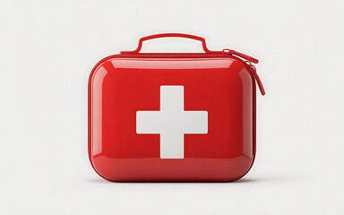Obraz premium Red first aid kit with white cross for emergency medical care