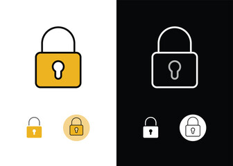 Simple Gated Lock Keyhole Outline Flat Line art style Icon Set Symbol Sign Vector