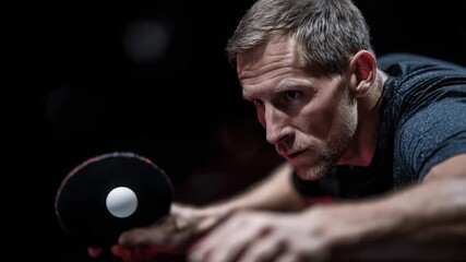 Focused table tennis player about to hit the ball during a match - Powered by Adobe