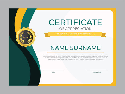 A green and yellow certificate