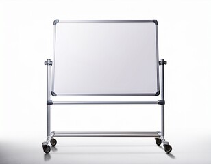 Fototapeta premium a clean white dry erase board on a silver rolling stand isolated on white background