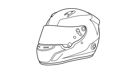 Fototapeta premium Detailed line art illustration of a professional racing helmet a symbol of speed protection and motor sports.