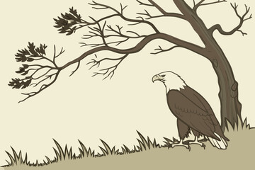 Bald Eagle Under Tree Print | Wind-Swept Nature Art