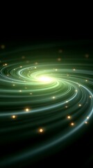 Obraz premium Luminous Green Galaxy with Swirling Lines and Golden Particles on Dark Background