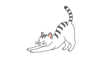 Fototapeta premium Cute line art illustration of a domestic cat stretching with a happy expression a simple pet graphic for animal lovers.