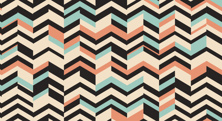Abstract and colorful seamless chevron pattern in a retro style a dynamic geometric background for textile fashion or graphic designs.