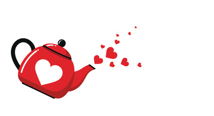 Stylish red teapot with a white heart design emitting small red hearts a romantic illustration for tea love or Valentines Day.