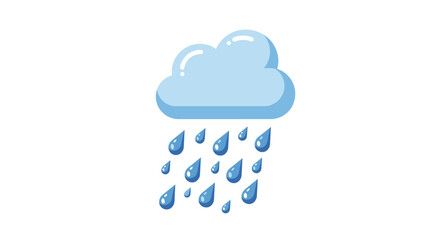 Cute and simple illustration of a blue cloud with falling raindrops a universal weather icon for rain or precipitation.