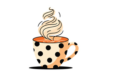 Cozy polka dot coffee cup with elegant steam swirling above a charming illustration for warmth comfort and beverage themes.