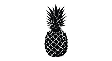 Simple and bold black silhouette vector icon of a tropical pineapple fruit isolated on a clean white background for design.