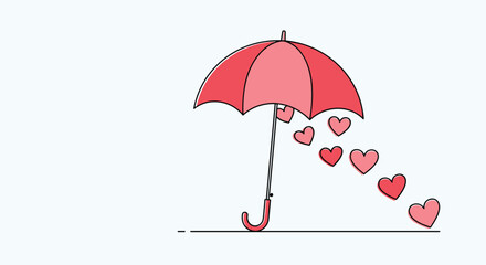 Minimalist illustration of a red umbrella with falling hearts a sweet and romantic concept for love or caring themes.